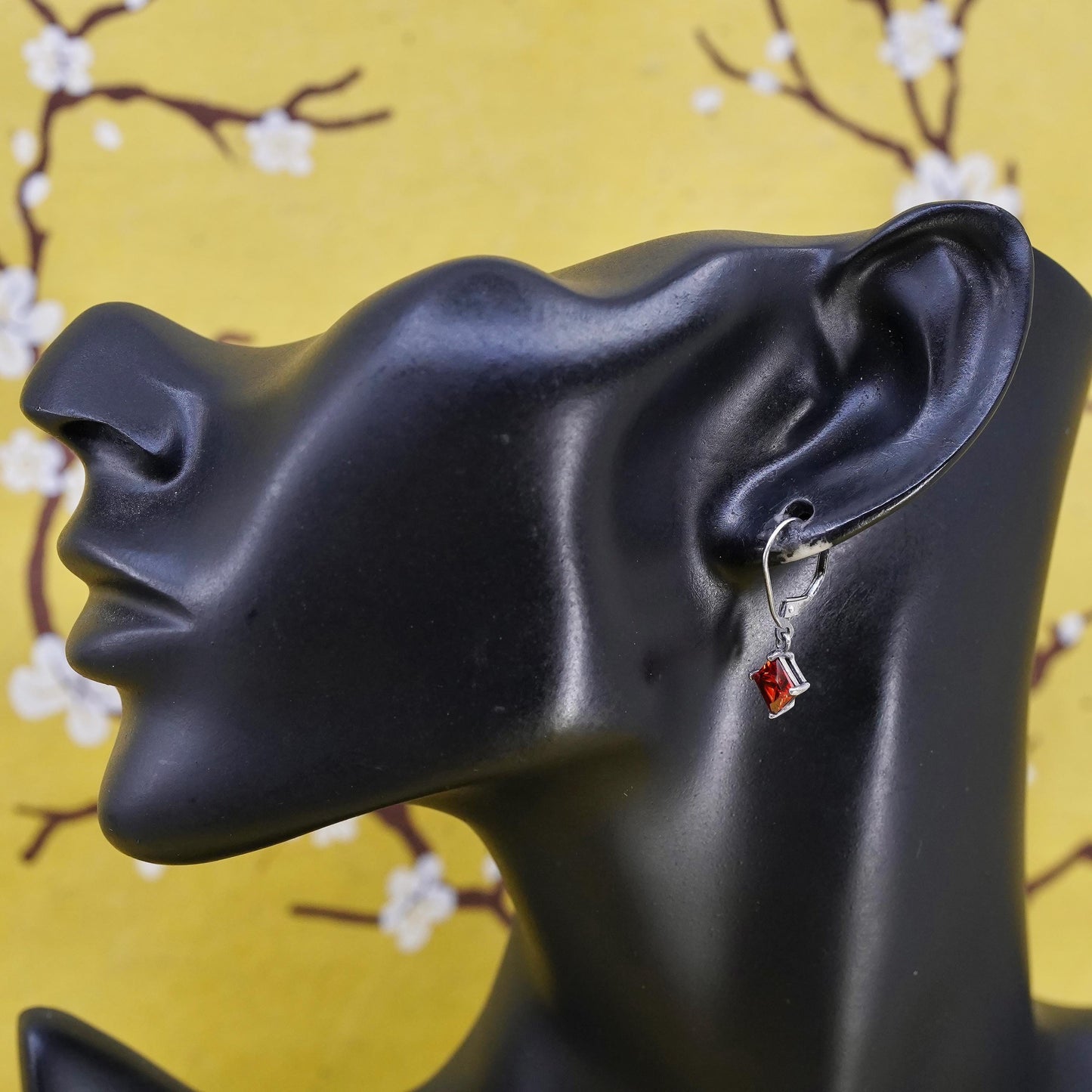 Vintage Sterling 925 silver handmade earrings with garnet beads and lever back