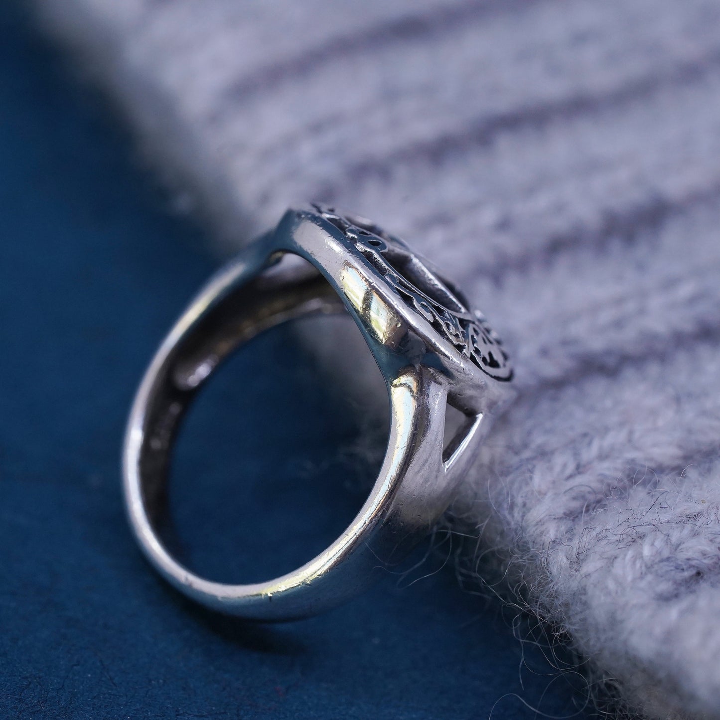 Size 6.25, vintage Sterling silver handmade ring, 925 moon star band