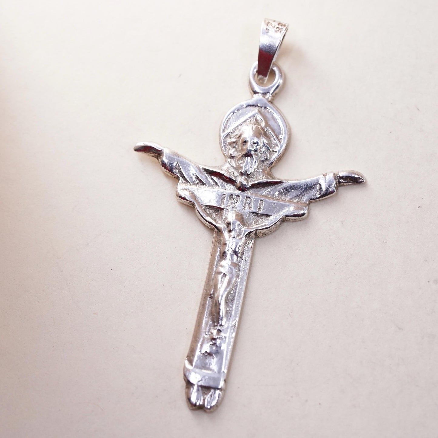 Vintage handmade Sterling silver pendant, 925 Jesus cross charm