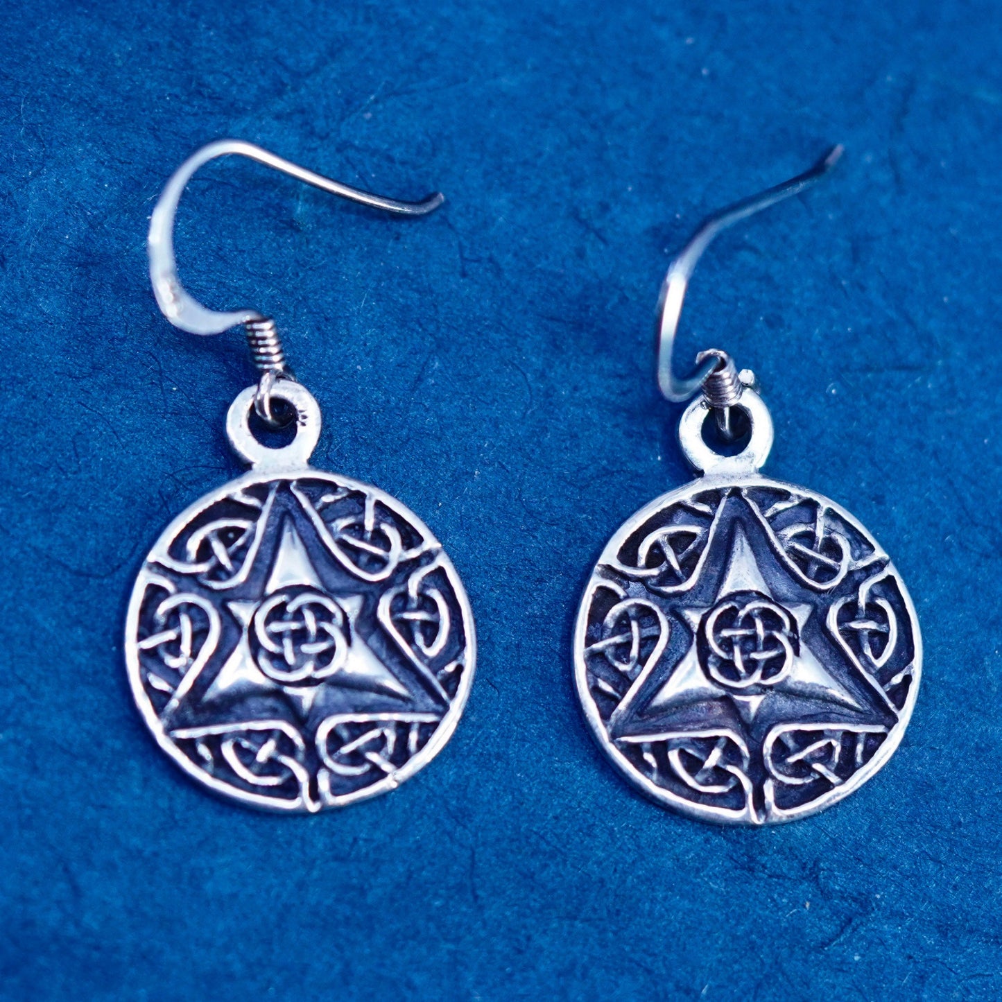Vintage sterling silver handmade earrings, 925 celtic knot Irish drop