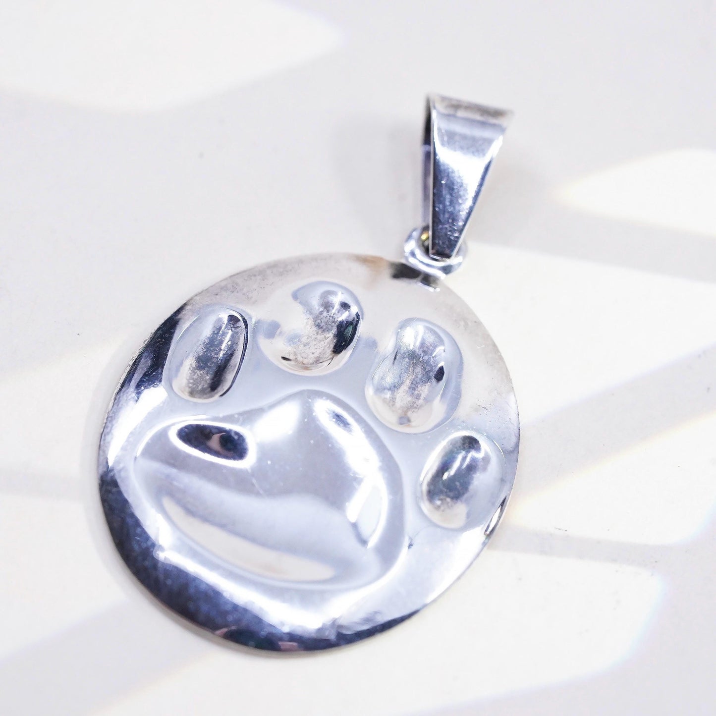 Vintage handmade sterling silver puffy paw print, 925 charm pendant