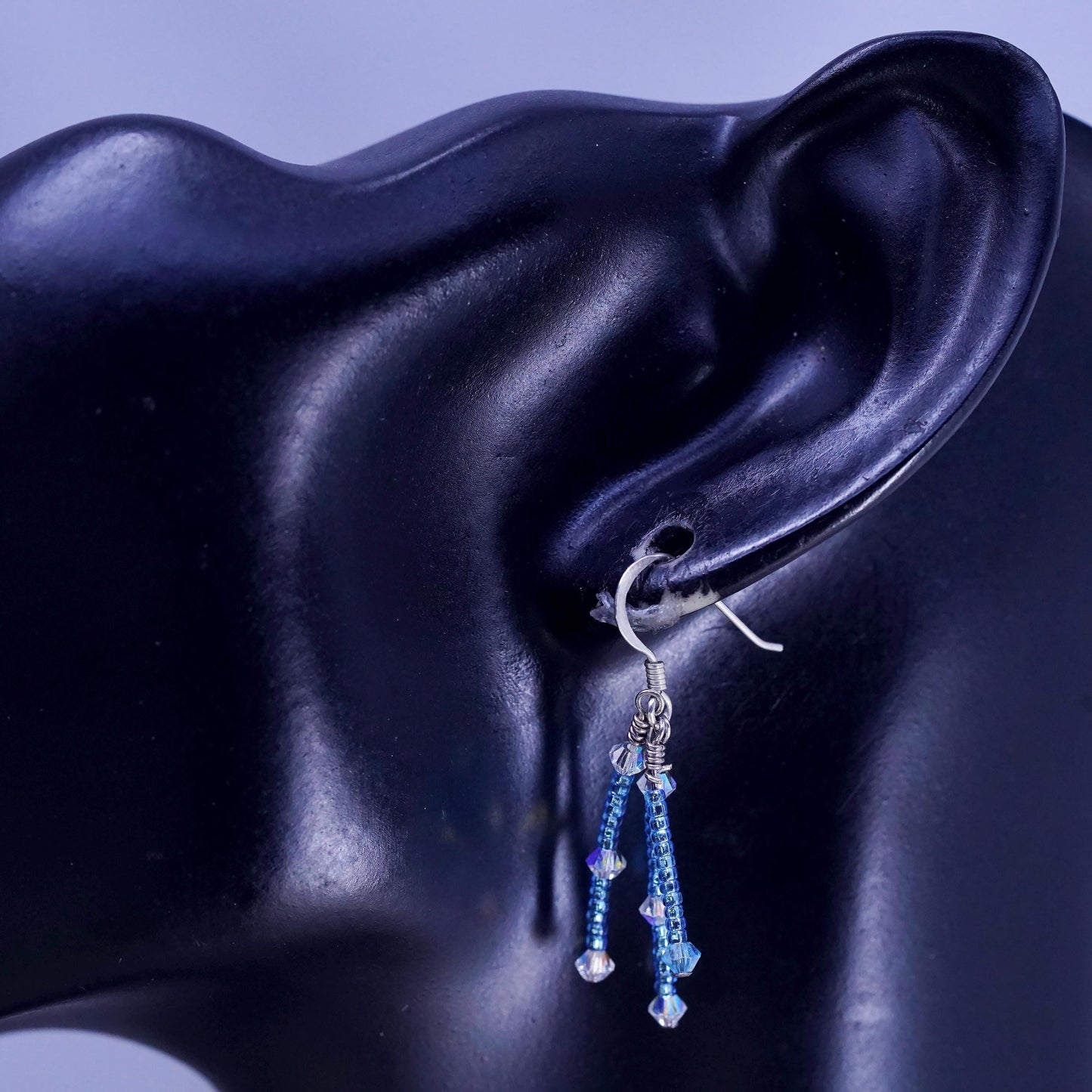 Vintage sterling silver 925 handmade earrings with blue crystal beads