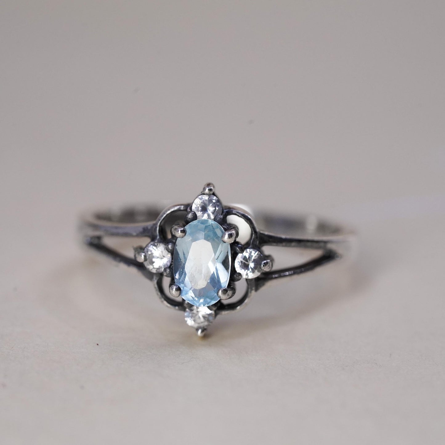 Size 6, vintage sterling silver handmade ring, 925 with blue topaz