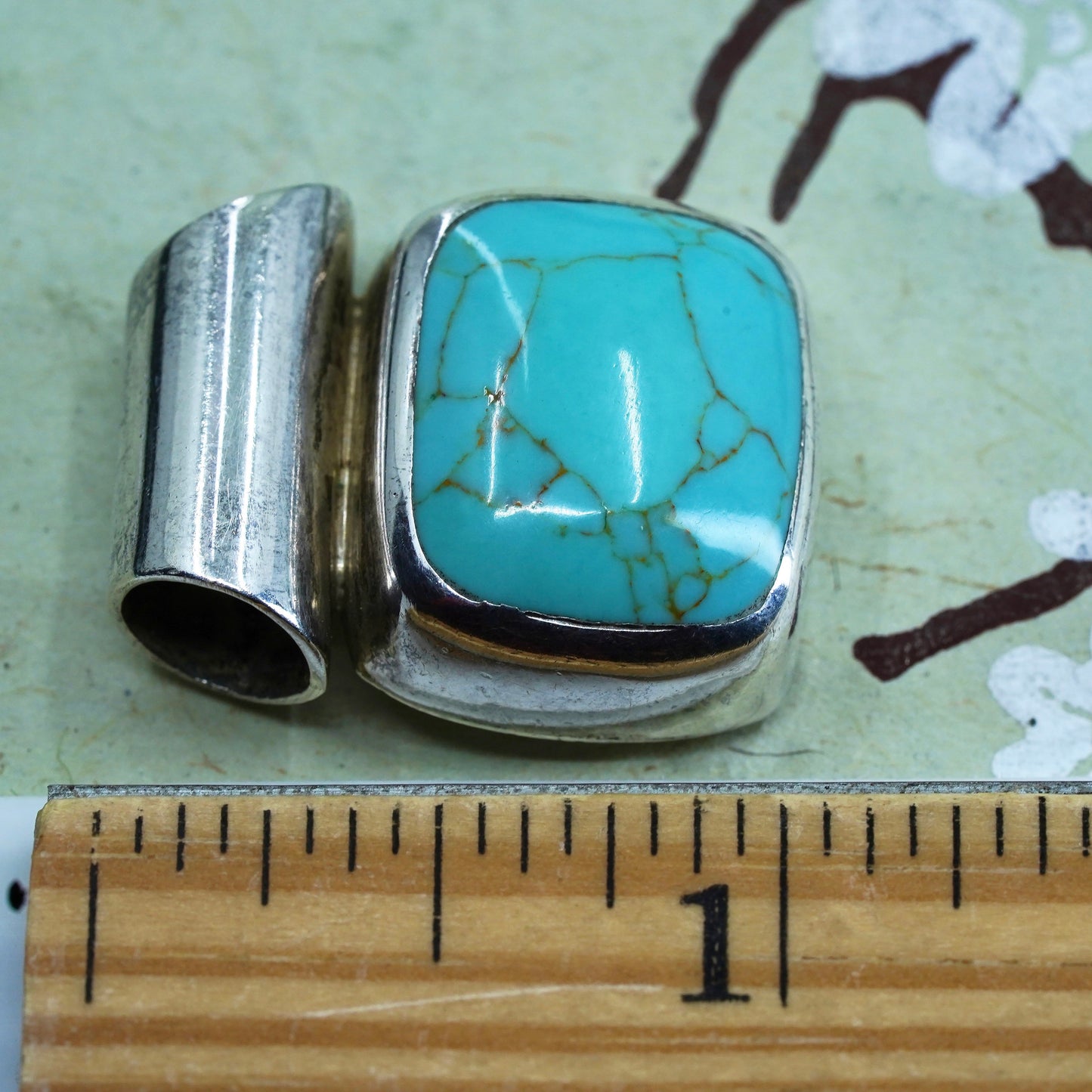 Vintage sterling silver handmade pendant, 925 Mexico pendant with turquoise