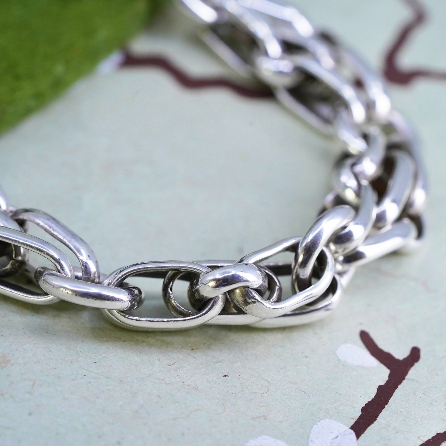 7" 11mm, Vintage sterling 925 silver double circle bracelet with toggle closure