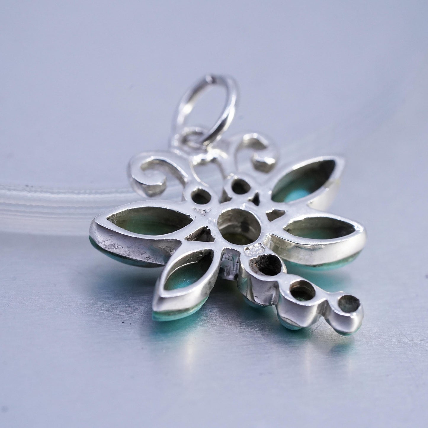 sterling silver pendant, Native American, 925 dragonfly charm with turquoise