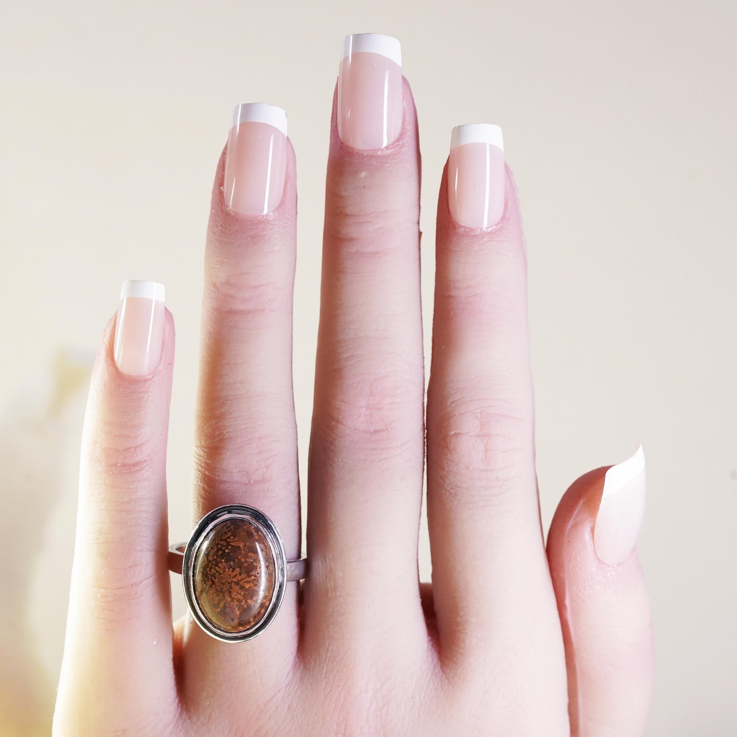 Size 8.25, vintage southwestern sterling 925 silver ring with oval brown jasper