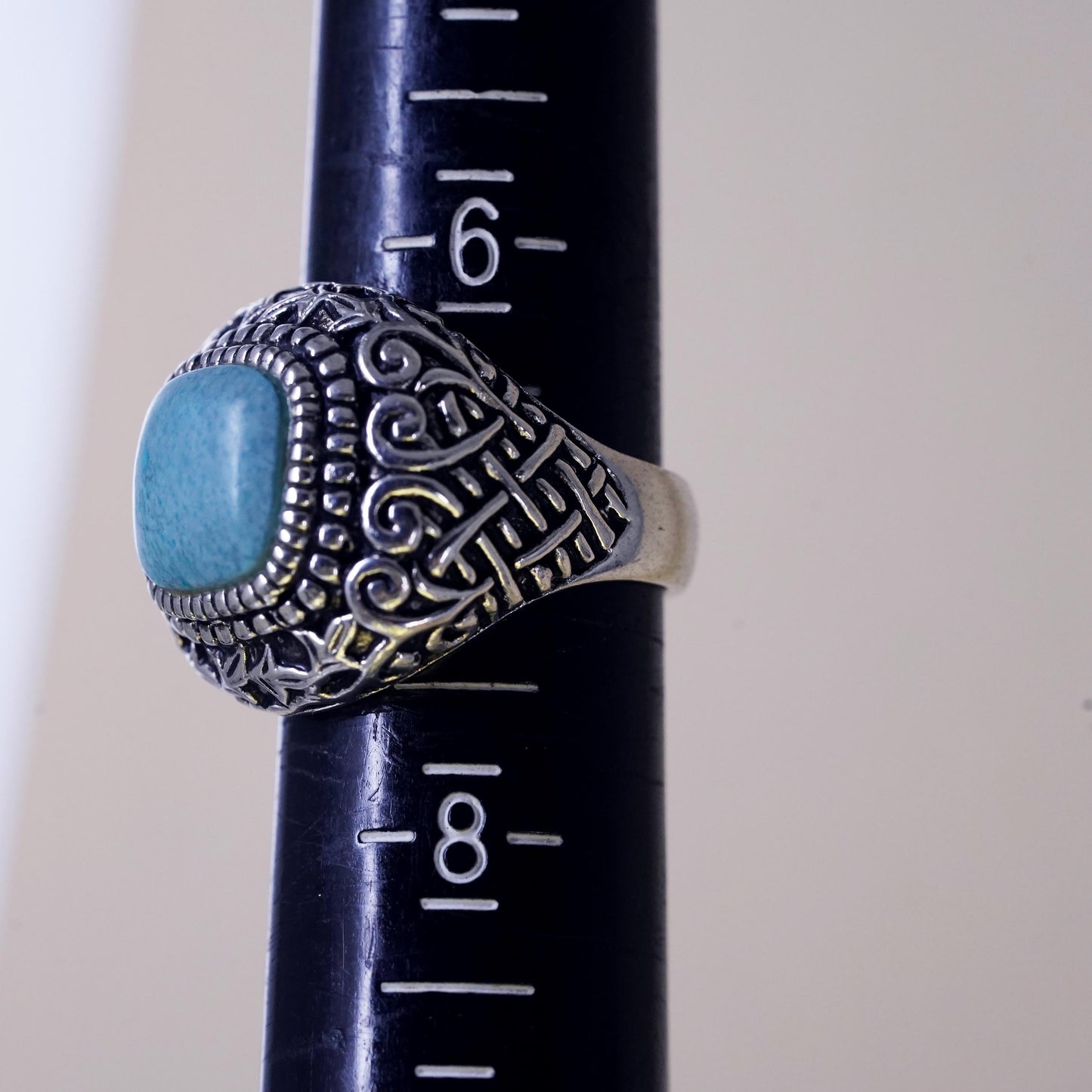 Size 7, Vintage sterling silver ring, 925 statement band with square turquoise