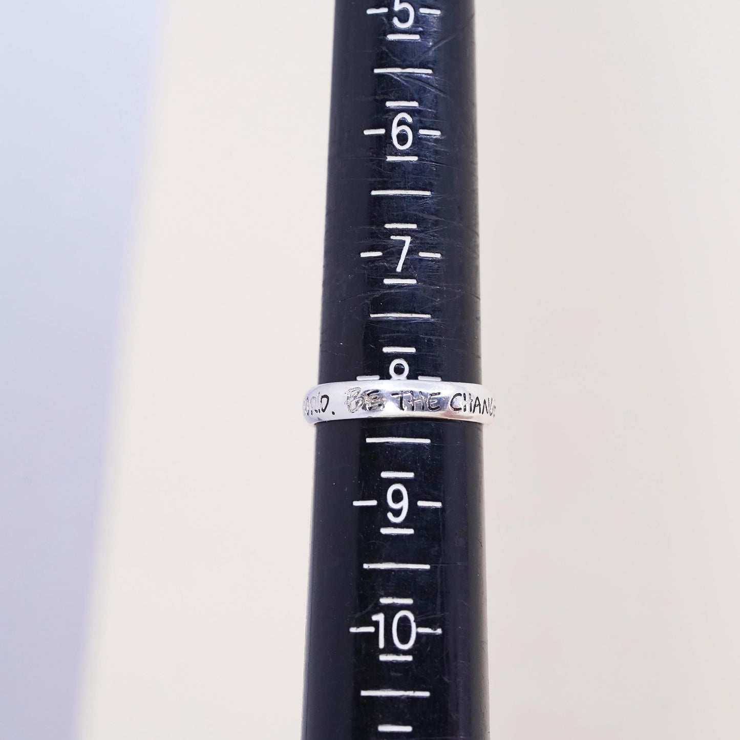Size 8, sterling silver ring, 925 quote band, "you wish to see world be change"
