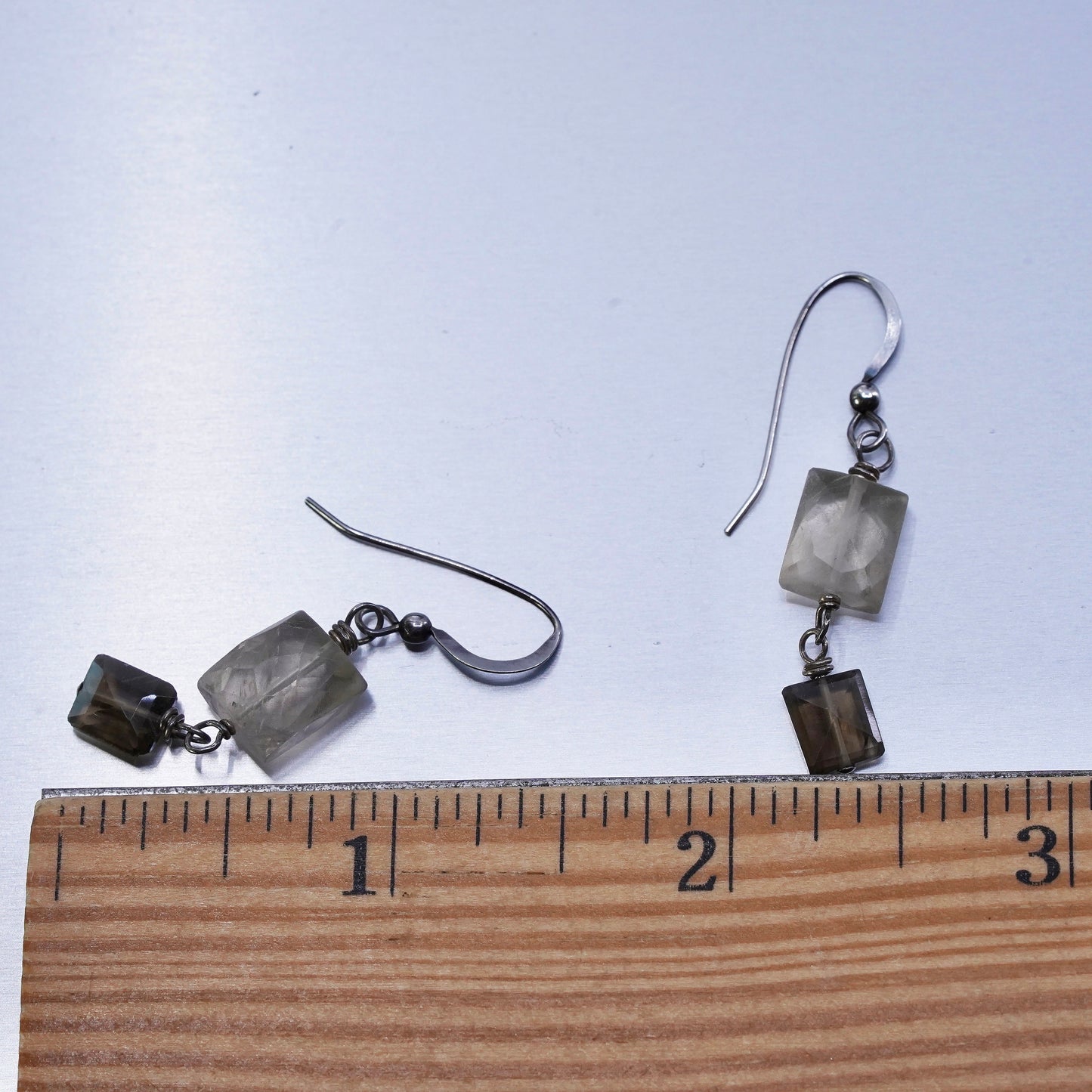 Vintage Sterling 925 silver handmade earrings with smoky quartz