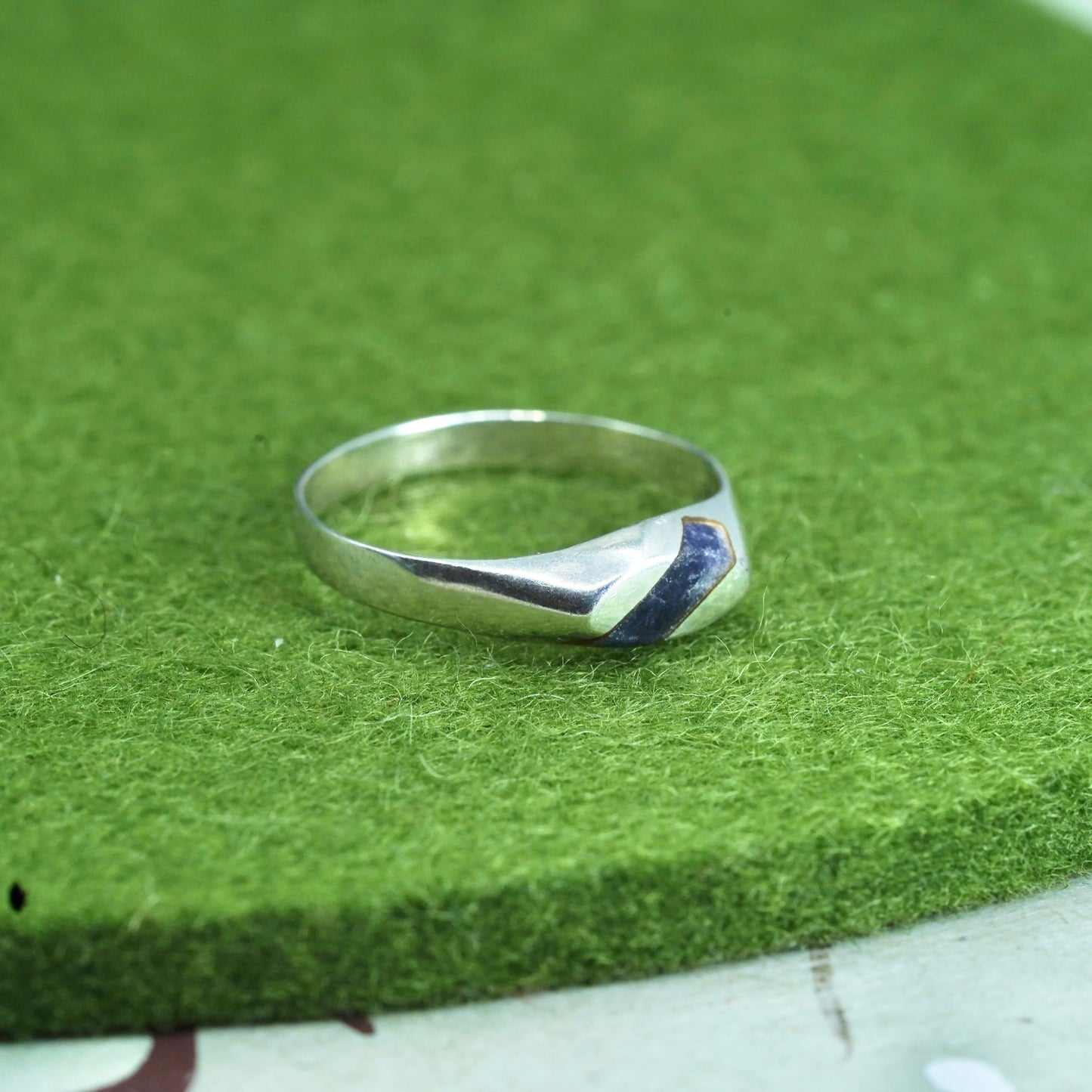 Size 7.5, Mexico sterling silver handmade ring, 925 stackable band w/ sodalite
