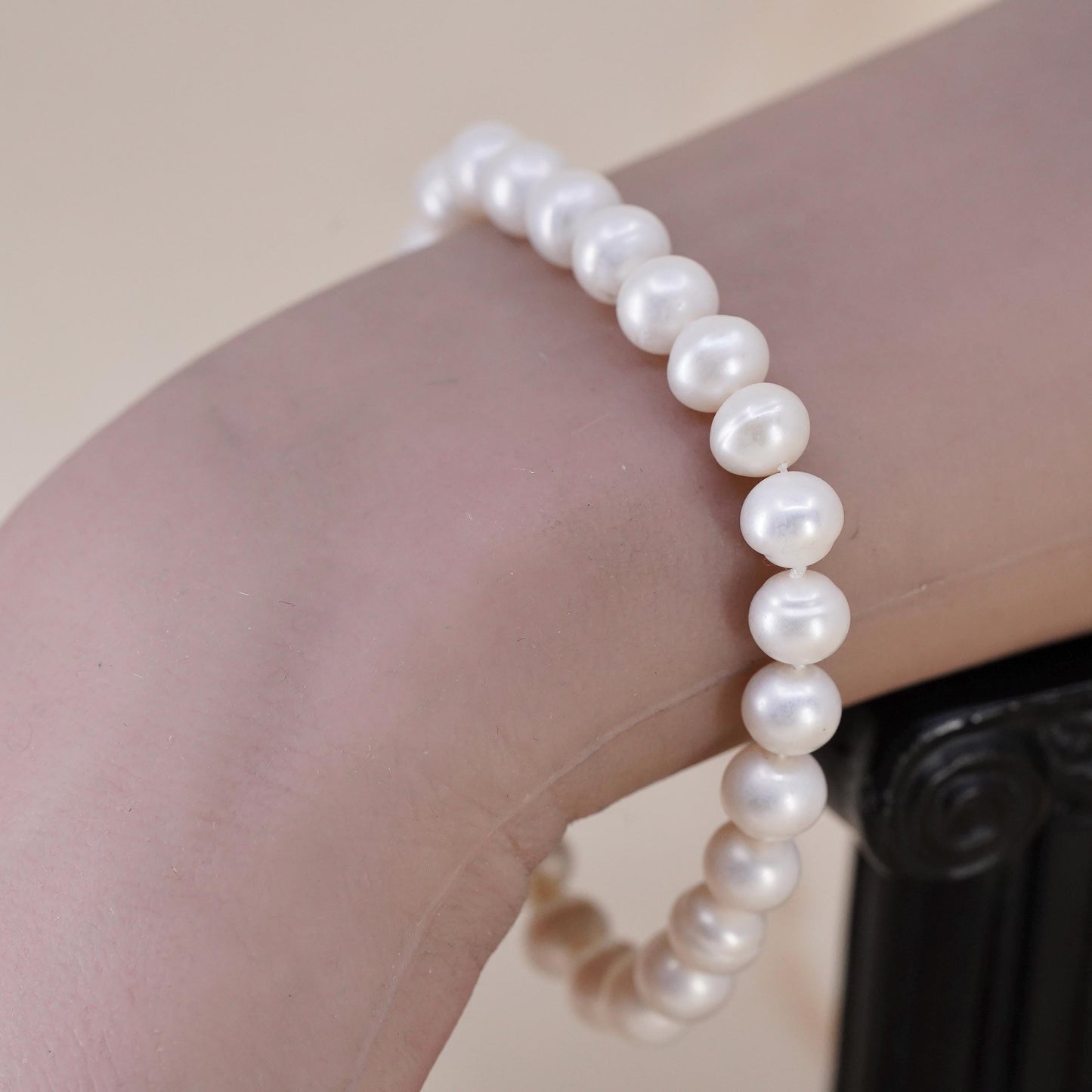 7” 7mm-9mm, Vintage handmade bracelet, freshwater pearl with 925 silver clasp