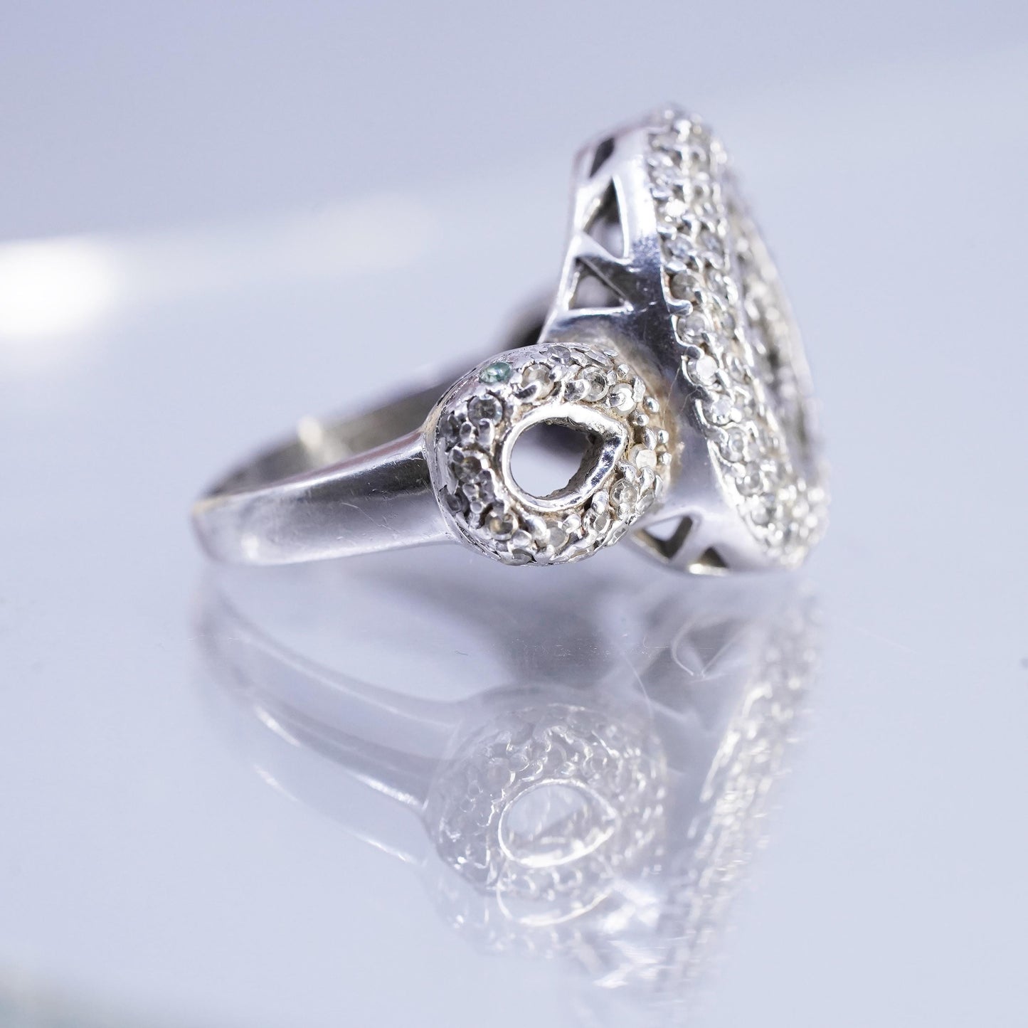 Size 8, vintage Sterling 925 silver teardrop ring cluster genuine diamonds