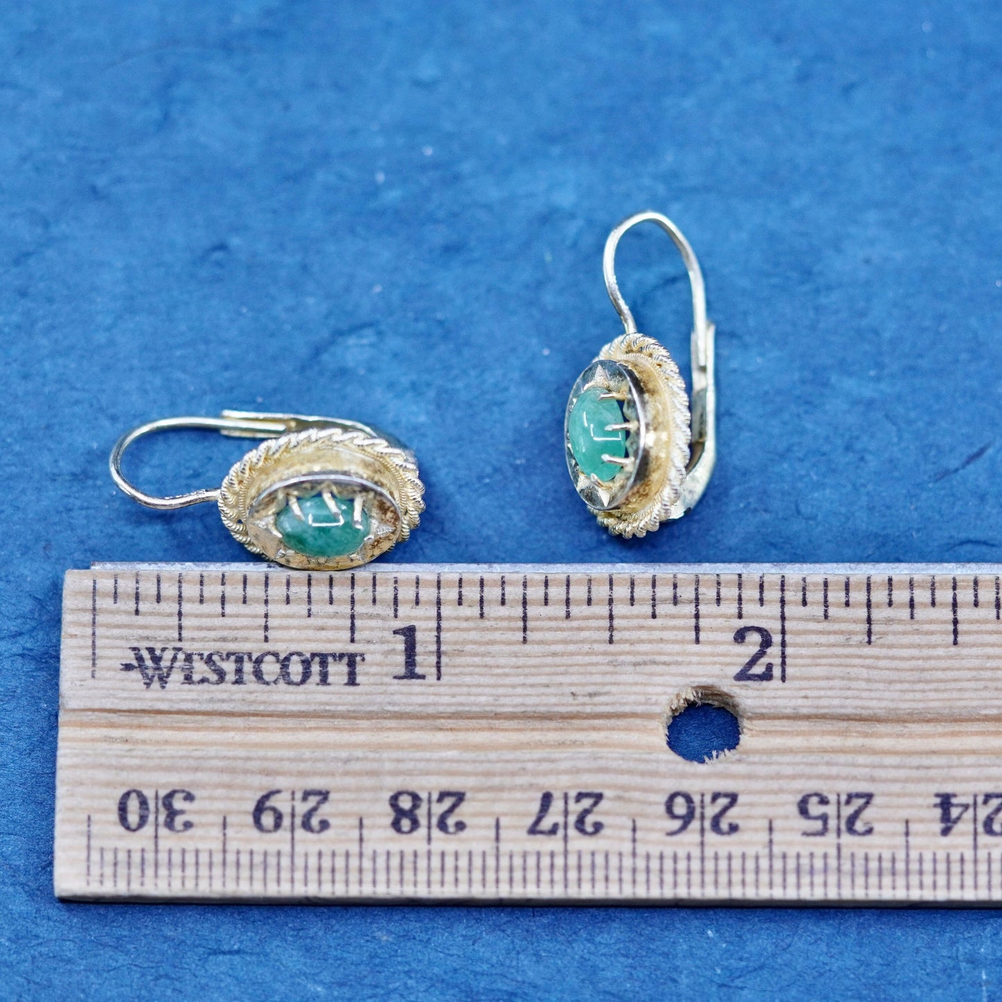Vintage vermeil gold over Sterling silver 925 handmade earrings with jade