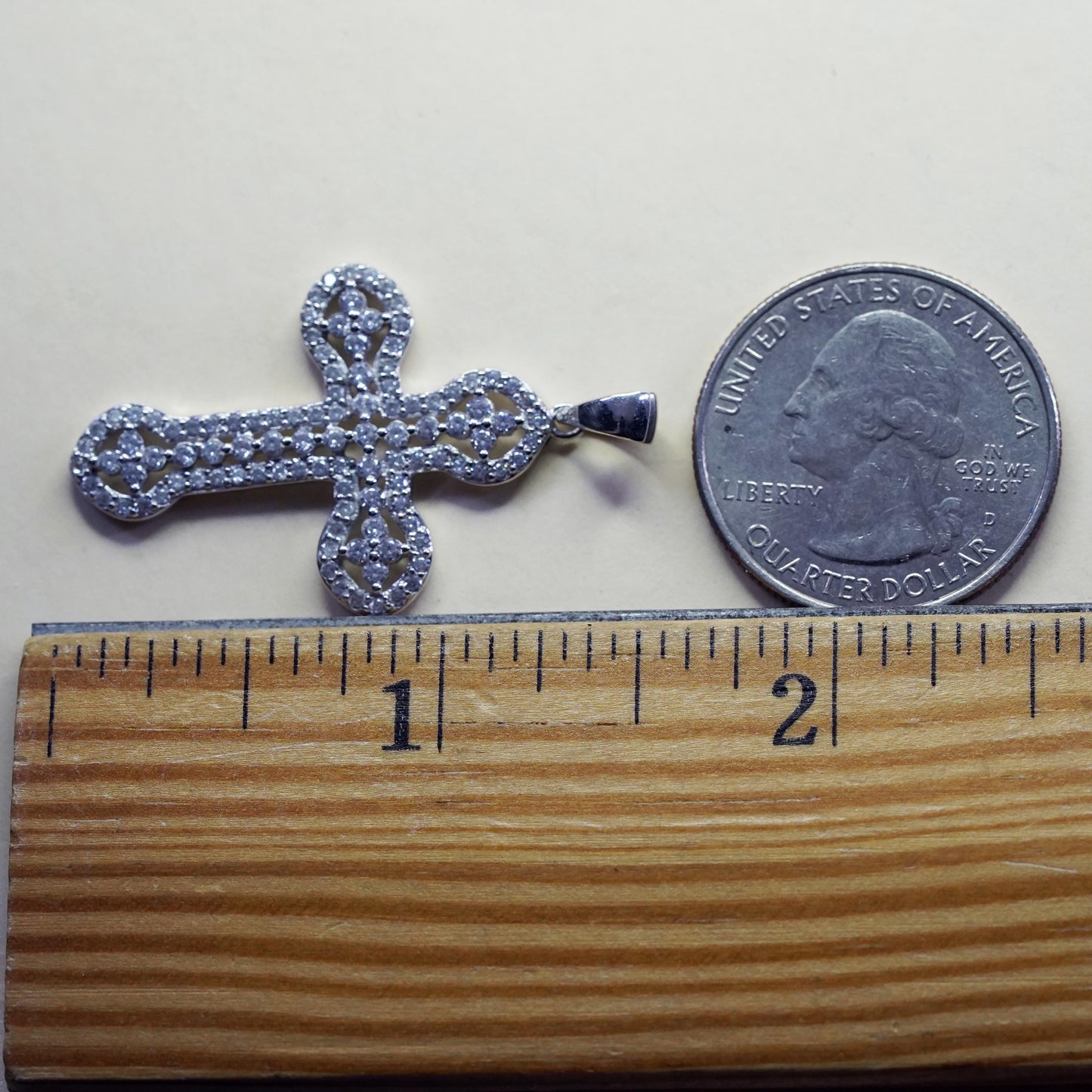 Vintage sterling silver pendant, 925 cross pendant with cluster Cz