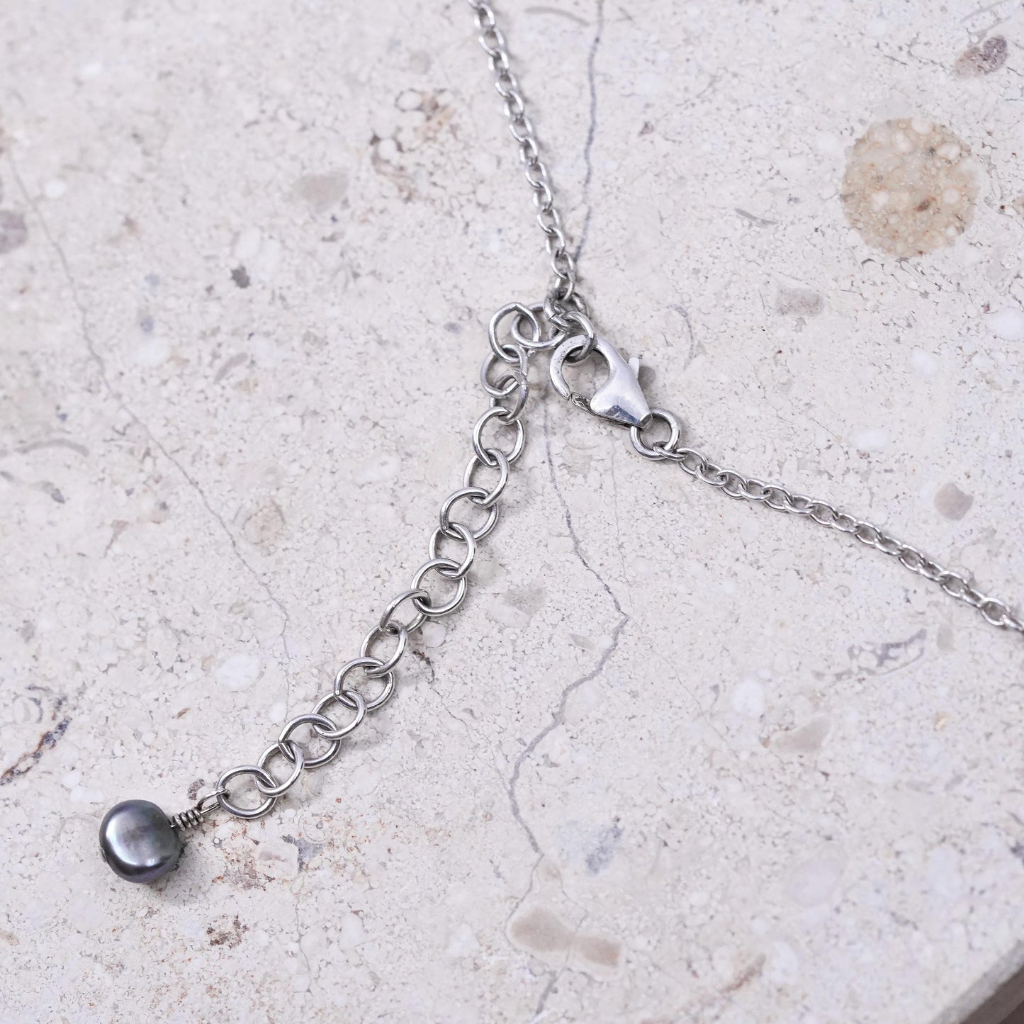 16+2”, Sterling silver necklace, 925 circle chain teardrop chalcedony pendant