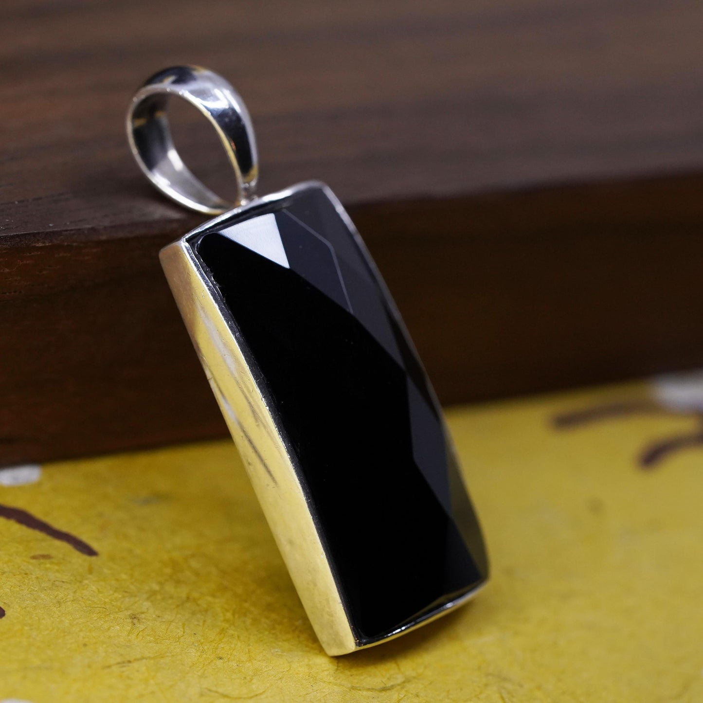 Vintage Sterling 925 silver handmade pendant with checkerboard obsidian