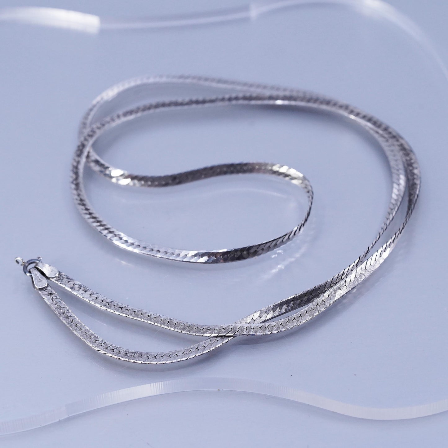 24” 3mm, vintage Sterling 925 silver textured herringbone chain necklace