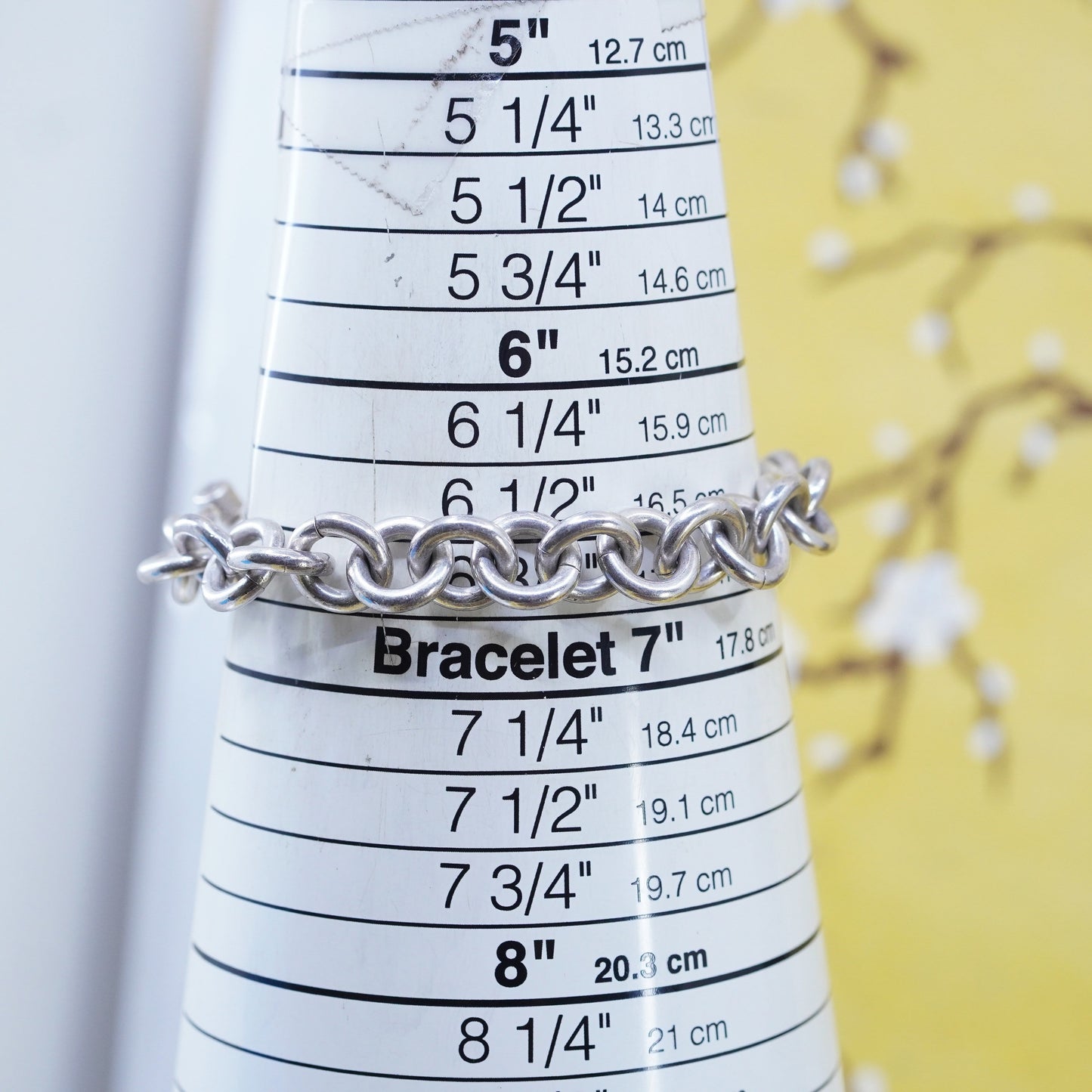 6.75", Sterling silver charm bracelet, 925 bold circle chain w/ heart tag charm