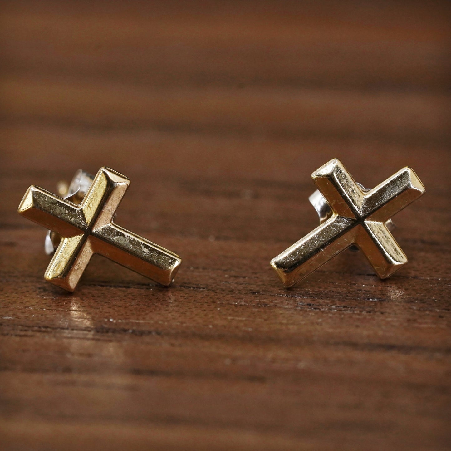 vermeil yellow gold over Sterling silver handmade earrings, 925 cross studs