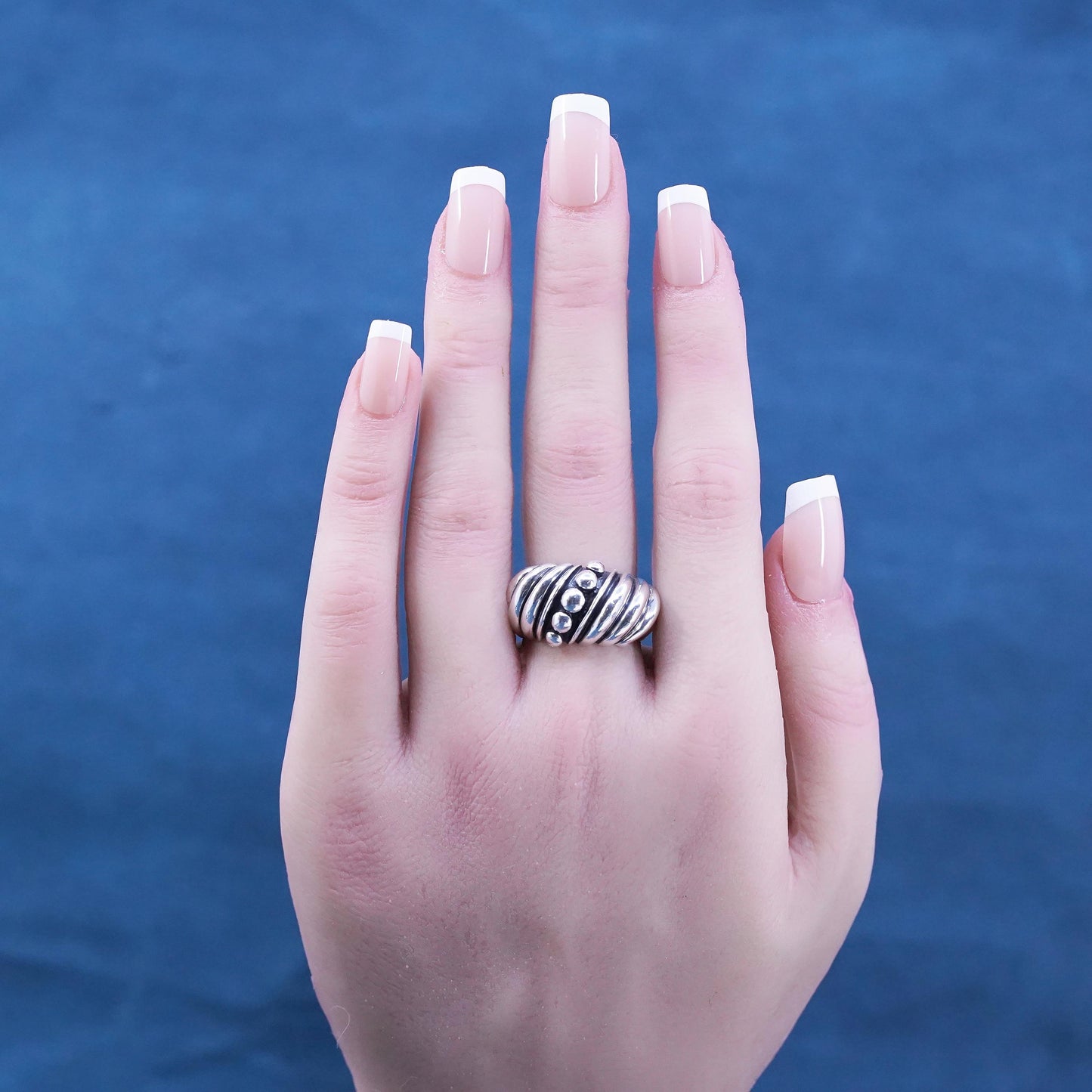 Size 7, VTG Silpada Sterling 925 Silver Beaded Dot Swirl Dome Band Ring Retired