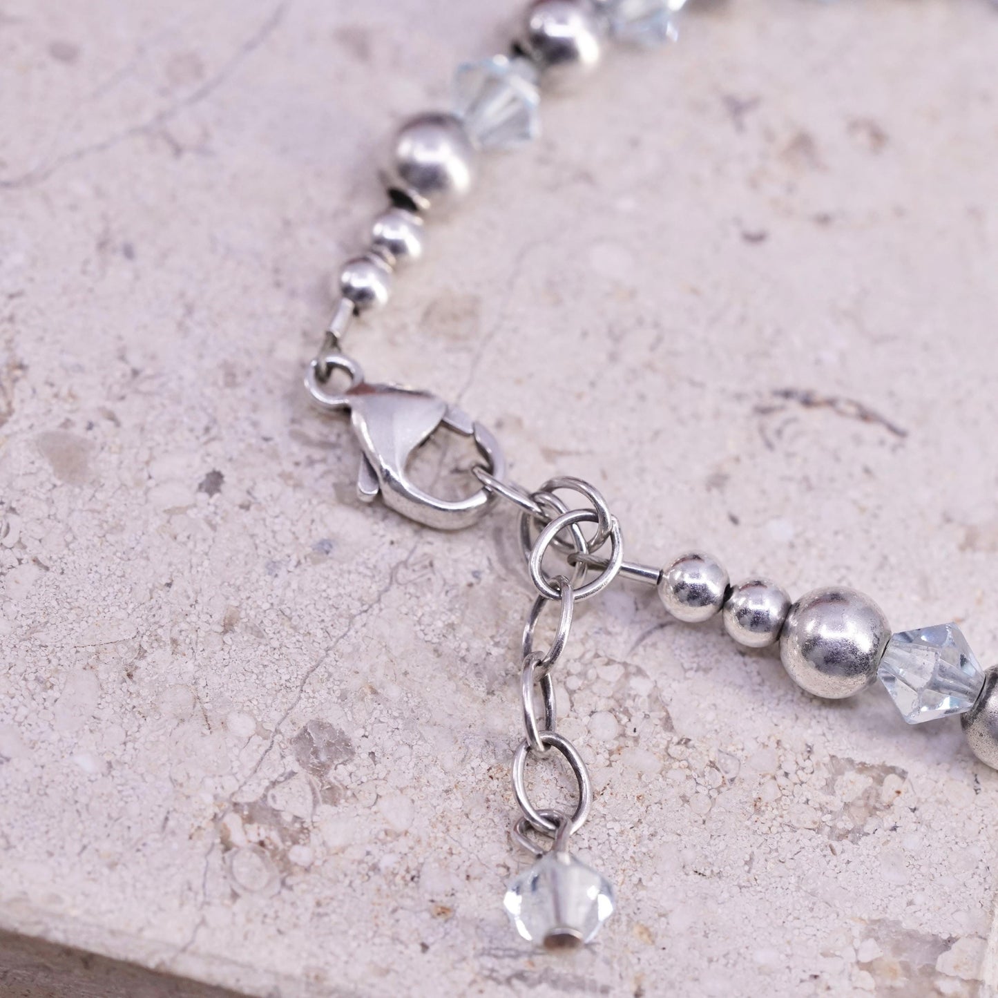 7+1", vintage Sterling silver handmade bracelet, 925 beads with blue crystal