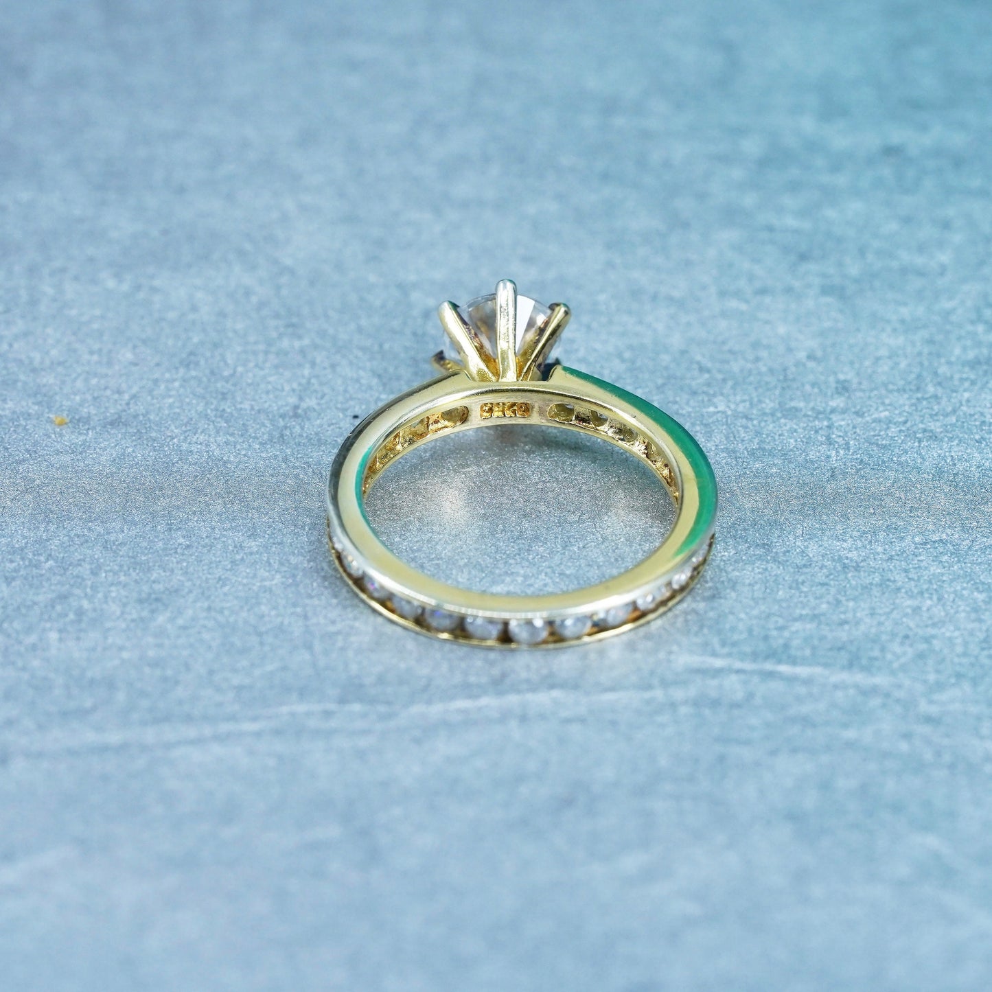 Size 8, vintage vermeil gold over Sterling 925 silver engagement ring with Cz