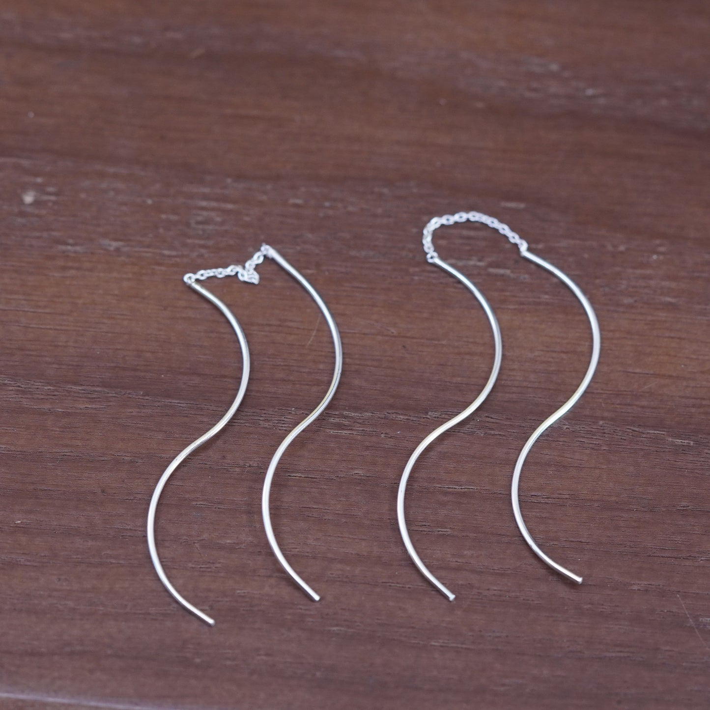vintage Sterling silver handmade earrings, wavy 925 long wavy