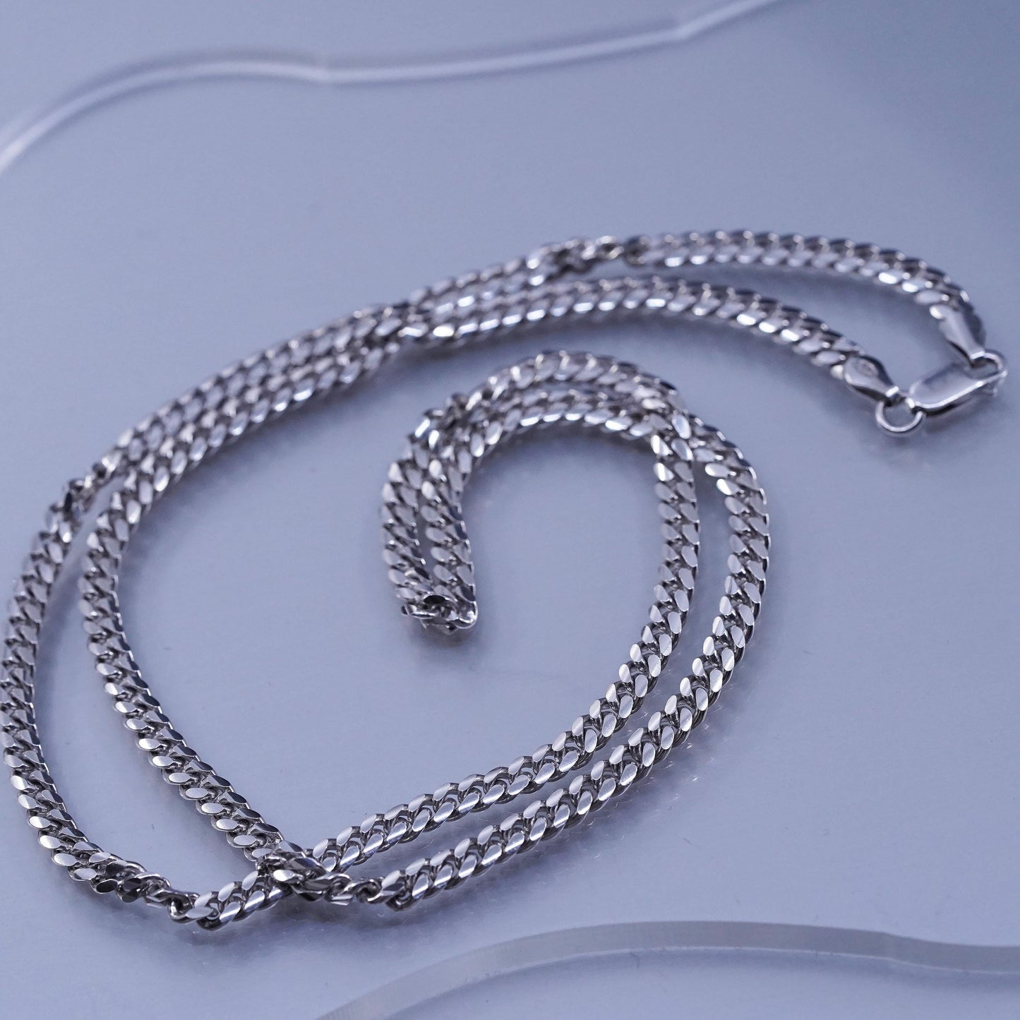 24” 5mm, vintage Italian Sterling 925 silver bold flatten curb chain necklace