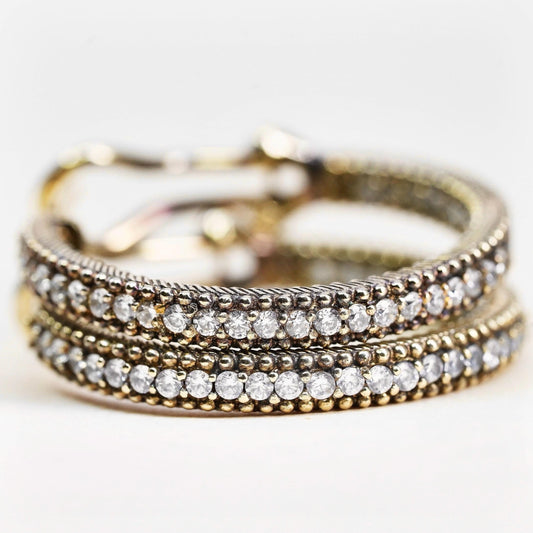 1", Judith Ripka gold plated sterling silver earrings, 925 textured hoops Cz