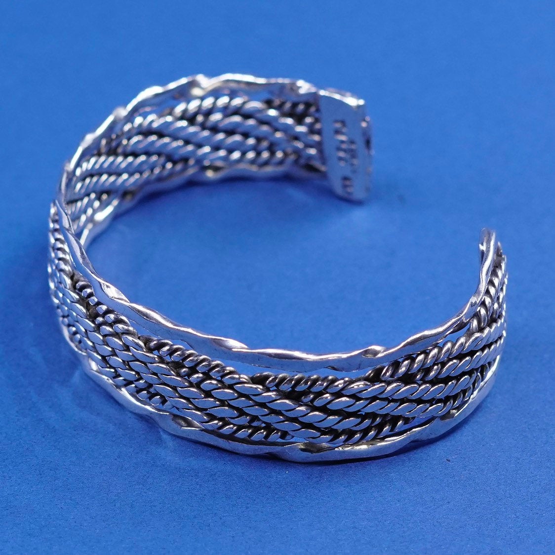 6.75", vtg Mexico sterling silver handmade bracelet wide 925 twisted cable cuff