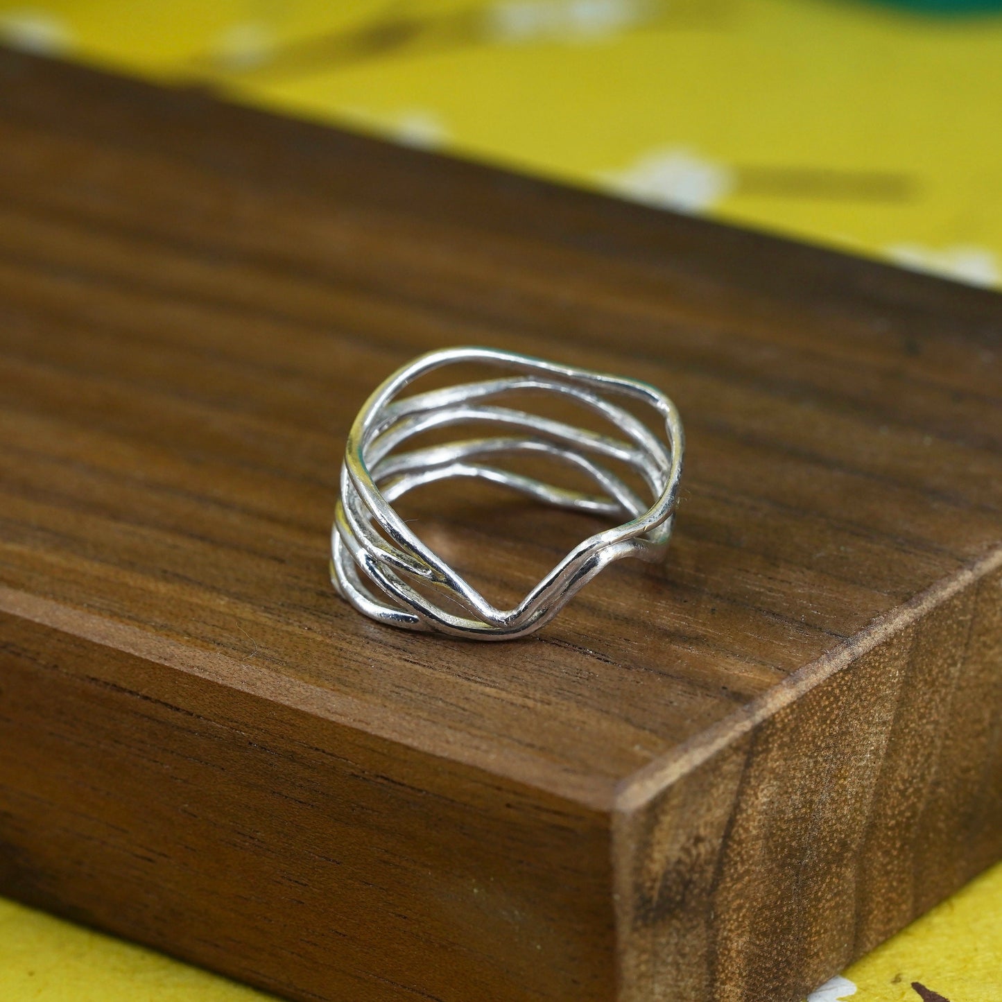 Size 7, vintage Sterling silver handmade ring, Modern 925 wavy band