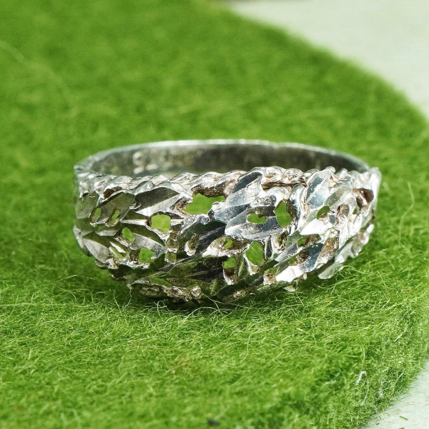 Size 5.5, vintage sterling silver handmade ring, Mexico textured 925 band