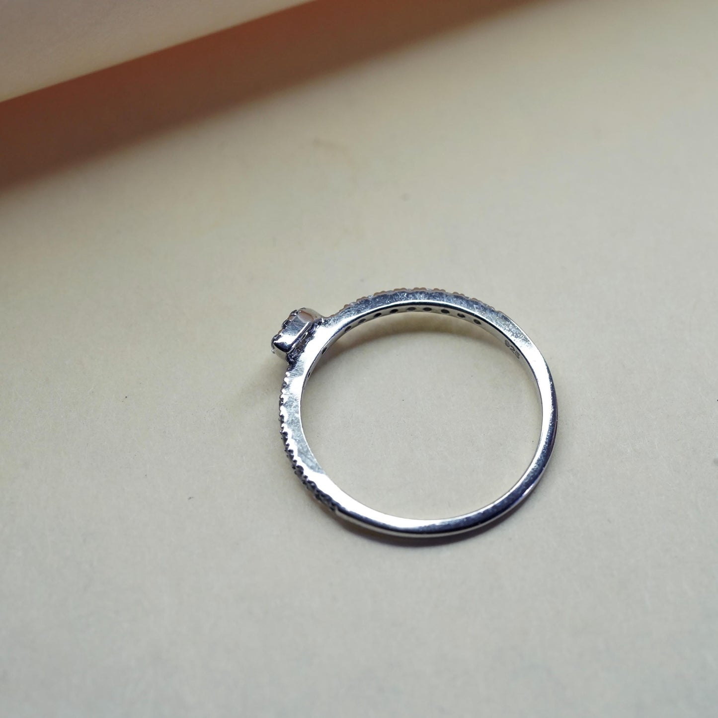 Size 7, vintage sterling 925 silver ring with cluster CZ, stackable band