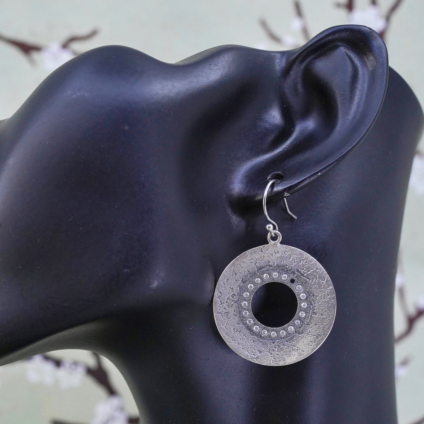 Vintage Silpada W1871 Oxidized Sterling Silver Earrings CZ Circle Cubic Round