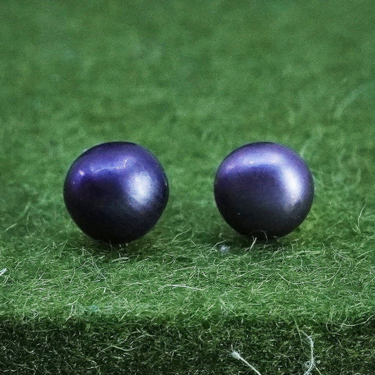 Vintage sterling silver earrings, 925 studs with black pearl