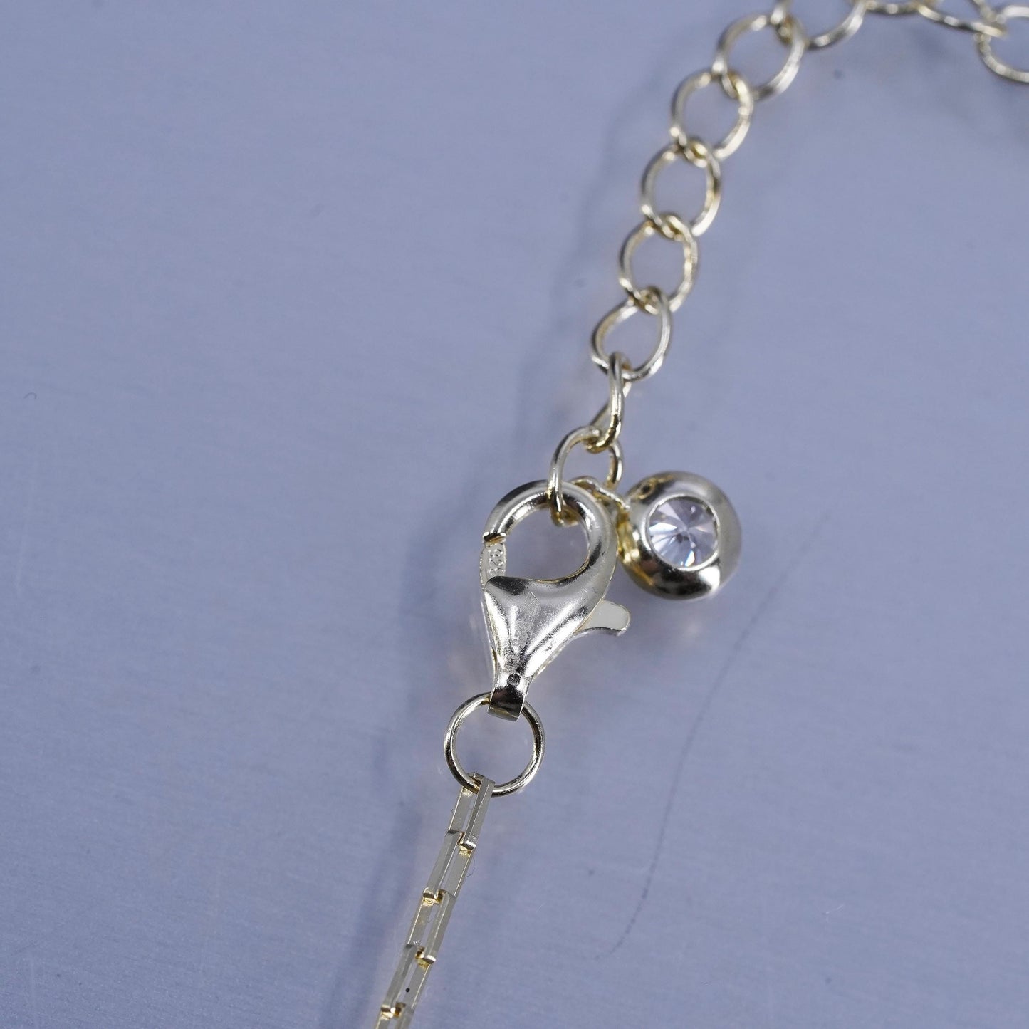 16+2”, Sterling 925 silver elongated chain necklace with gold Love pendant Cz