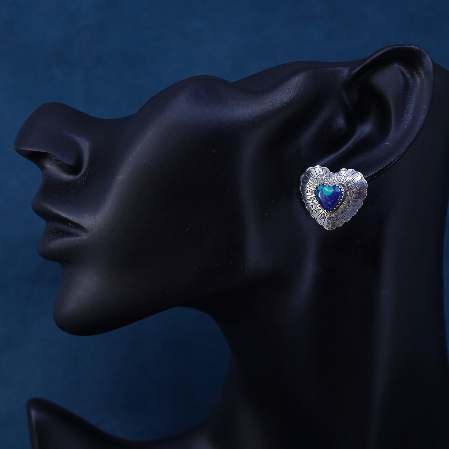 QT Quoc Turquoise Inc Sterling 925 silver handmade heart earrings w/ turquoise
