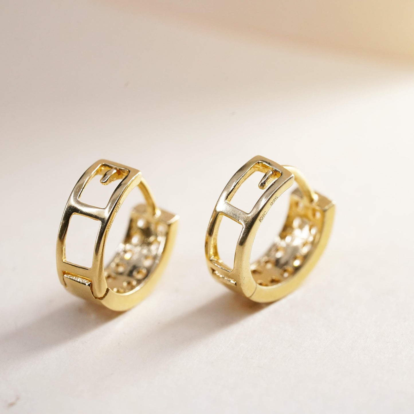 0.5”, Vintage vermeil gold over sterling silver earrings, 925 hoops, huggie cz