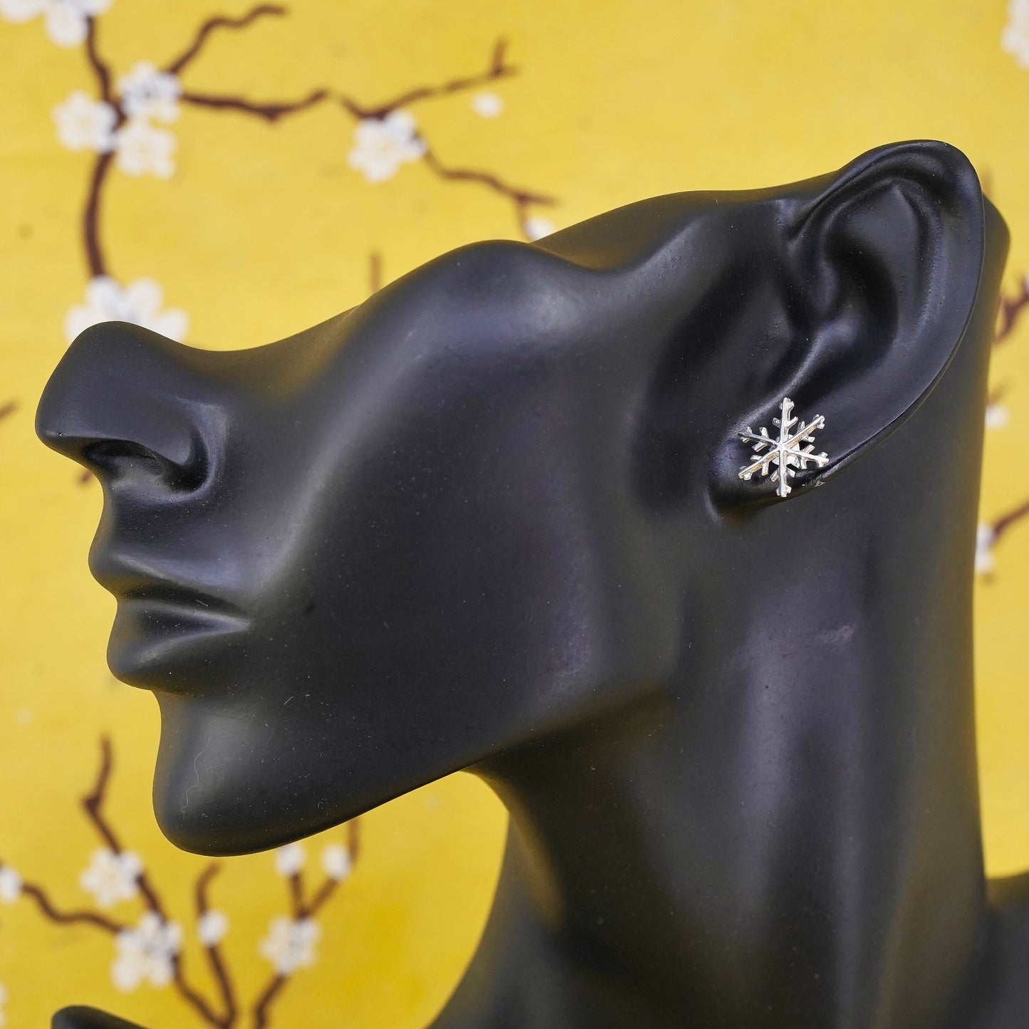 Vintage Sterling silver handmade earrings, 925 snowflake studs with cz