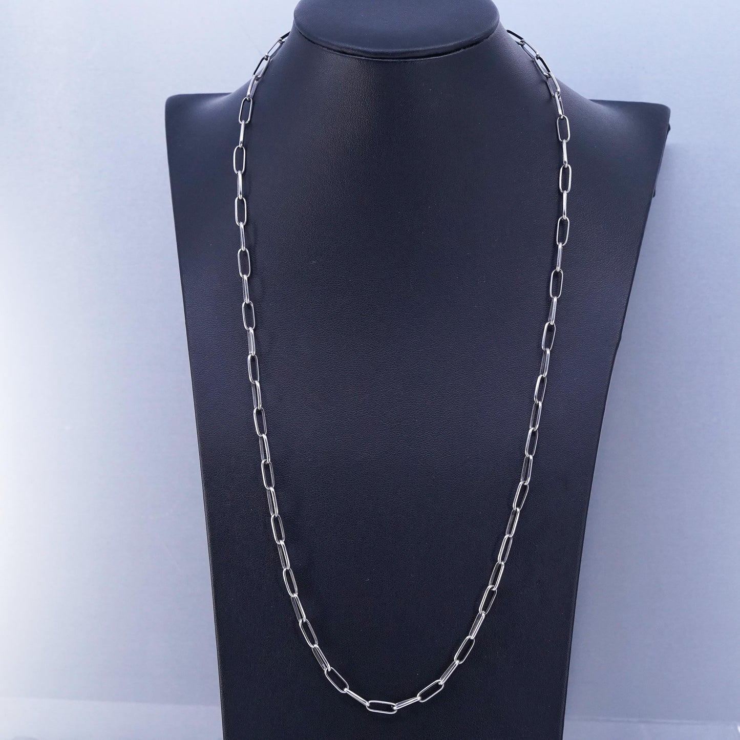 24” 3mm, vintage Sterling 925 silver elongated chain necklace