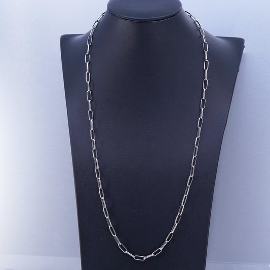 24” 3mm, vintage Sterling 925 silver elongated chain necklace