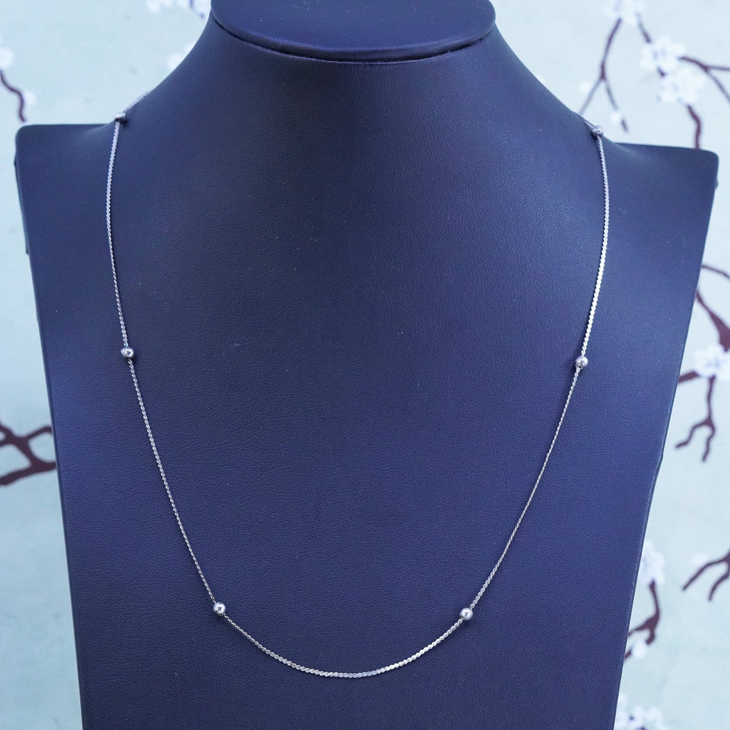 19”, 1mm, Vintage Italy sterling silver 925 s link chain with bead, necklace