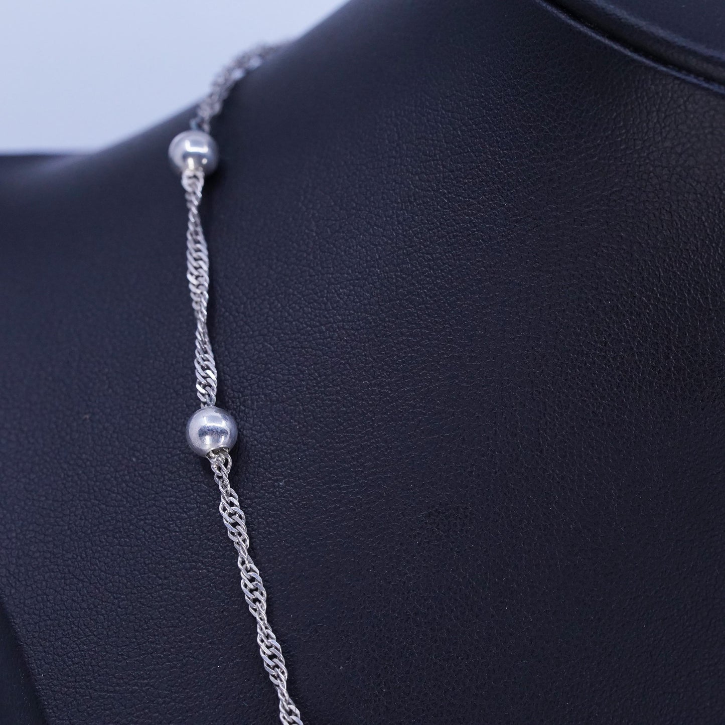 18” 2mm, Italian Sterling 925 silver twisted curb chain necklace with 5mm beads