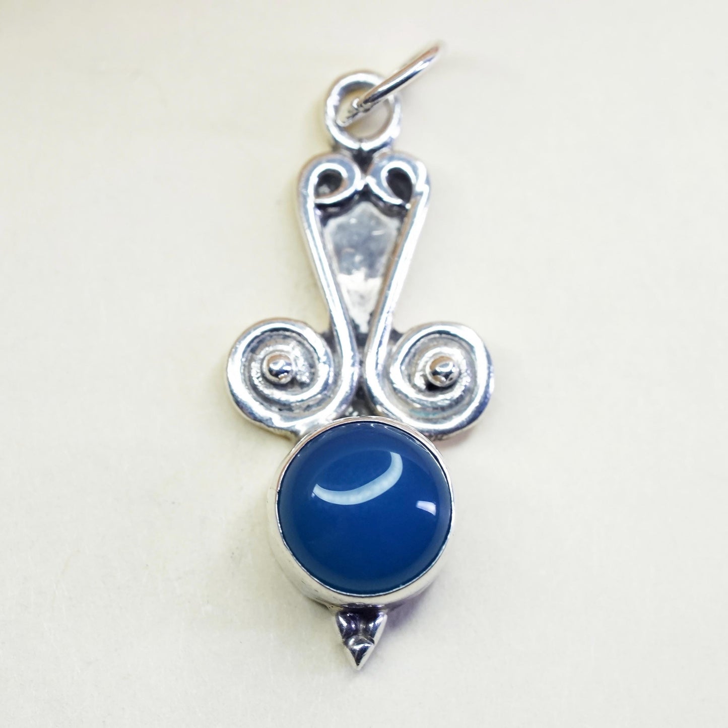 vintage handmade sterling 925 silver pendant with blue onyx and spiral details