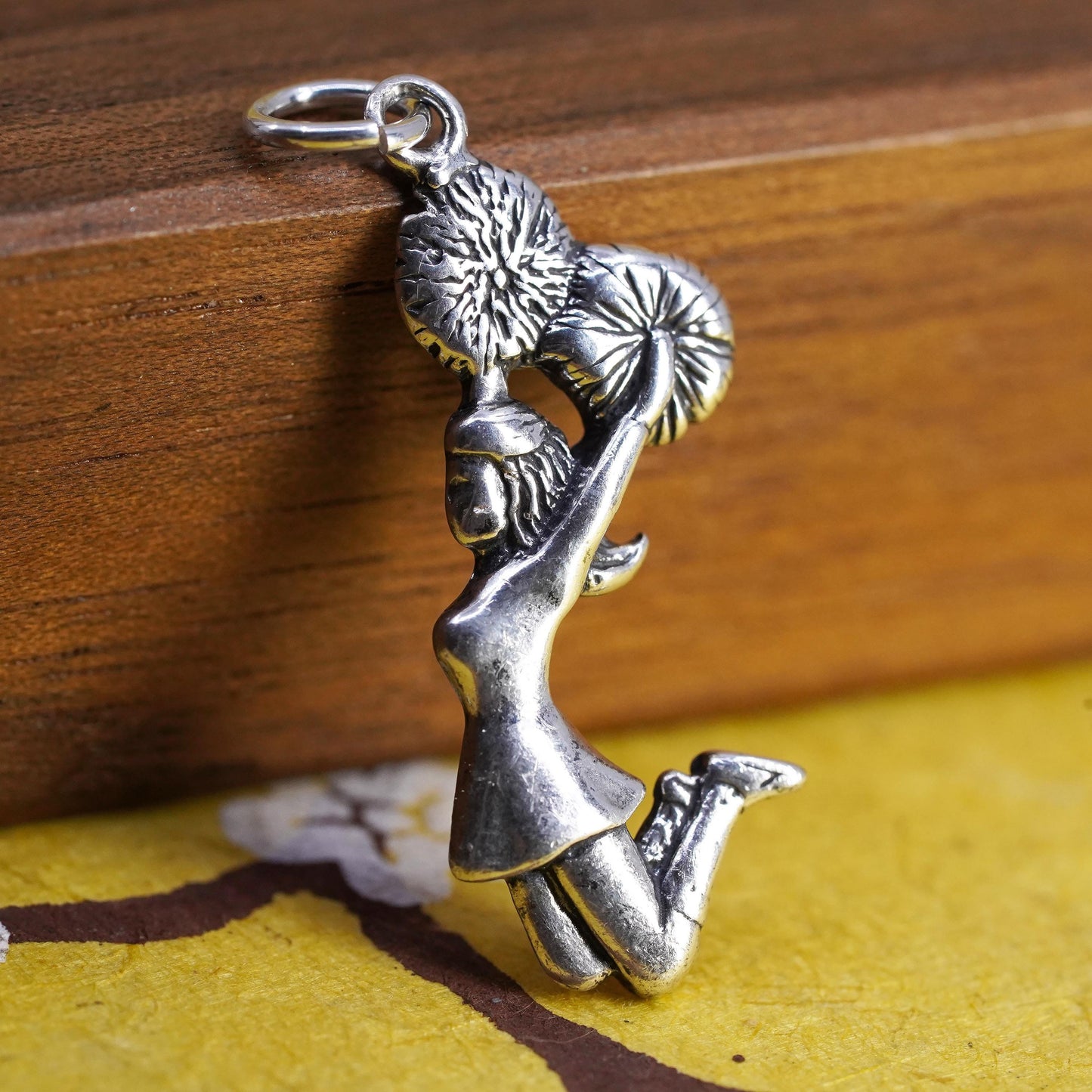 Vintage Sterling silver handmade cheerleader charm, 925 pendant dream