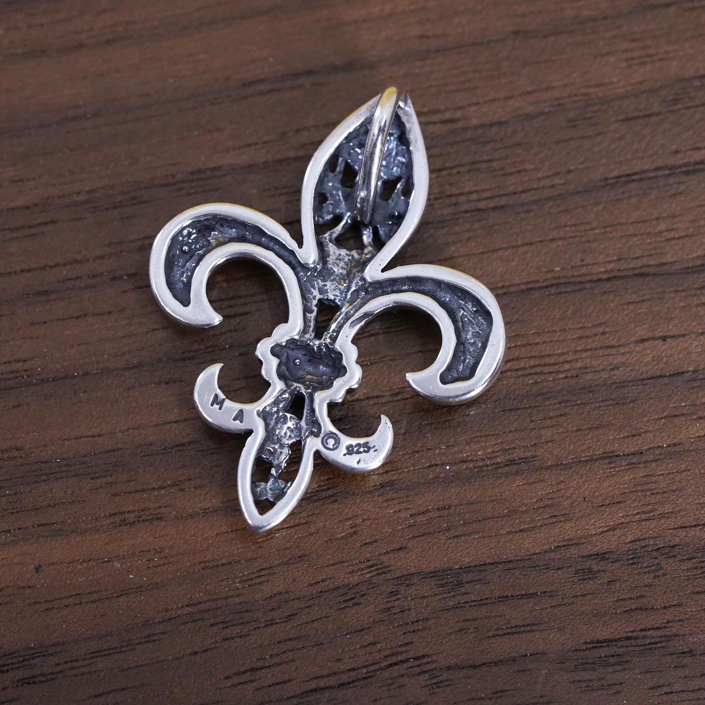 Vintage French symbol sterling 925 silver filigree the fleur-de-lis pendant