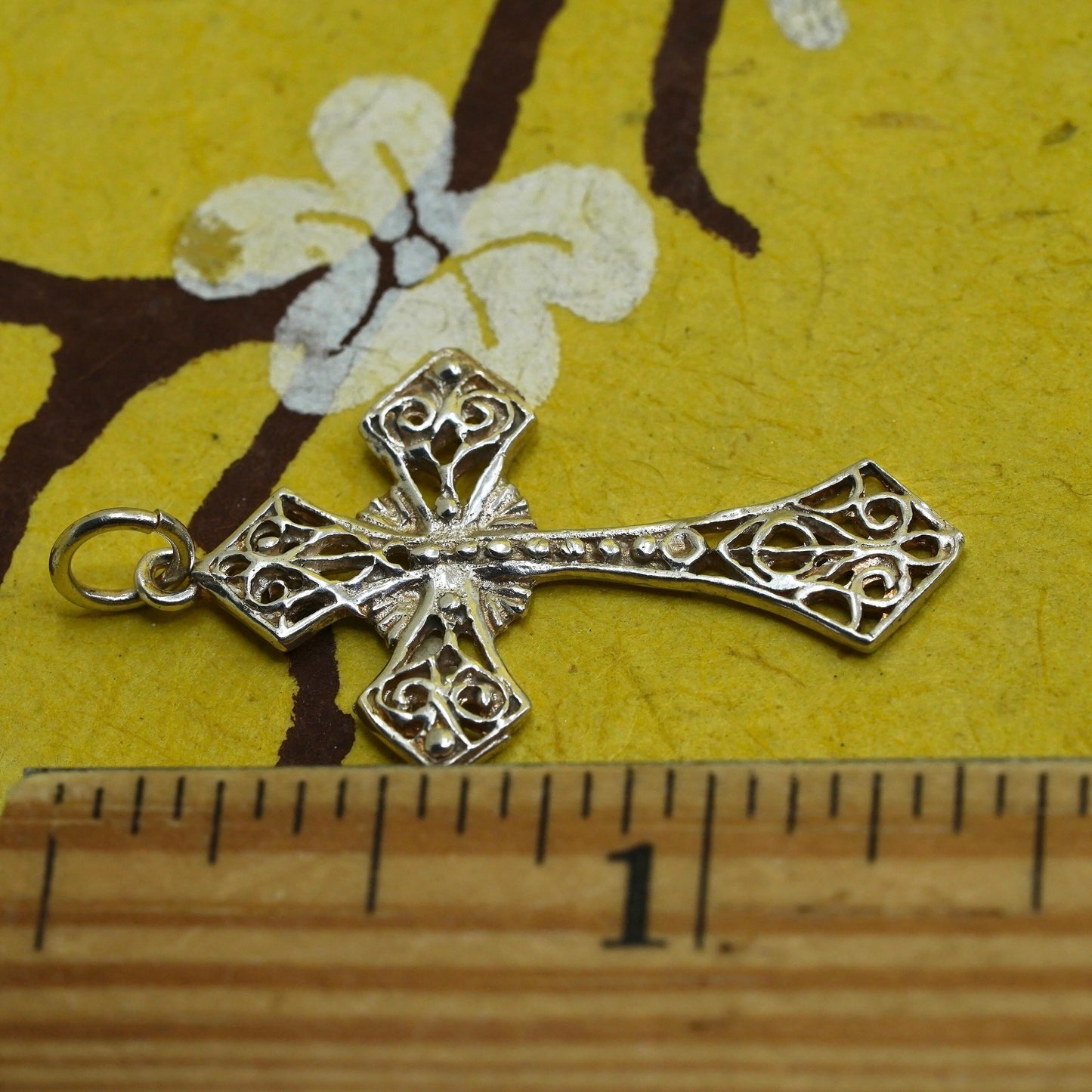 Vintage Sterling Silver Handmade Pendant, filigree 925 cross