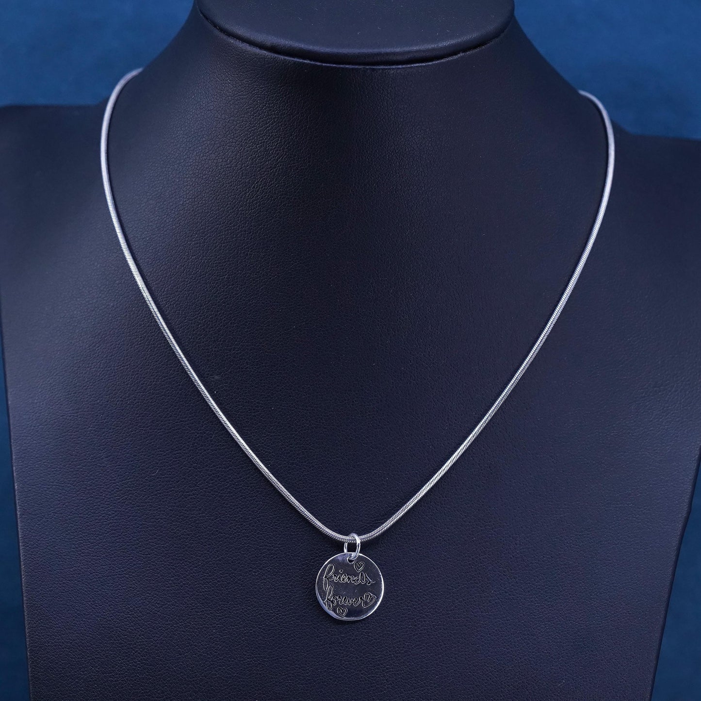 16”, VTG Sterling silver necklace, 925 snake chain “friends forever” pendant