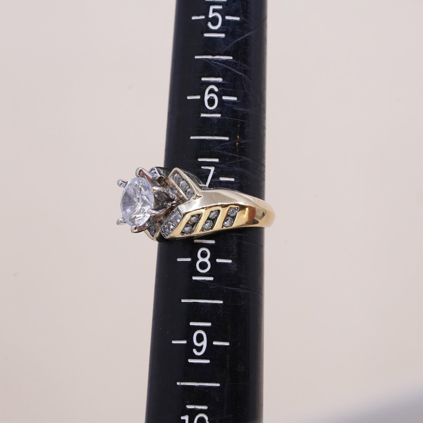 Size 7.25, Vintage gold over sterling silver CZ ring, 925, engagement ring